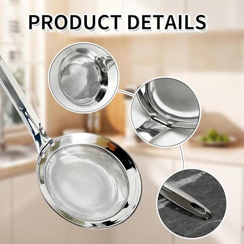 Image of Stainless Steel Colander, 2024 Upgrade Extra Fine Mesh Strainer with Handle, Oil Filter Food Strainer, Kitchen Gadget (Small+Large)