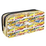 VAPOKF Federmäppchen für Schüler, Schreibwaren-Tasche mit Reißverschluss, für Jungen und Mädchen, Schul- und Bürobedarf, Yorkshire Terrier mit Blumenkronen, Gesunde Ernährungspilze,