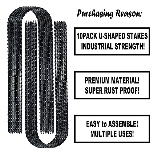 10-Inch Trampoline Wind Stakes U Shaped Rebar Ground Stakes Ground Anchors for Trampoline Security, Swing Set, Camping, Fences, Hoses and More (10, Black)