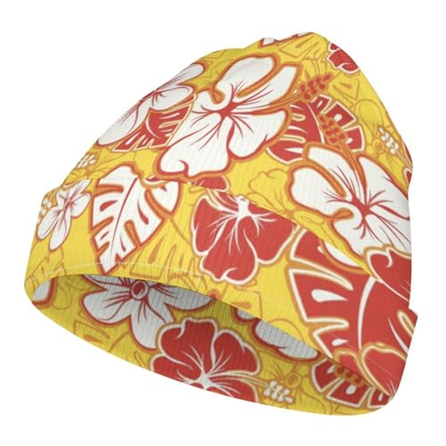 Tropical Hawaiian Flower Pattern Kids Beanie Hat for for Girls Boys Children Cap Winter Knitted Chemo Cancer Headwear Accessories Gifts Decoration Black