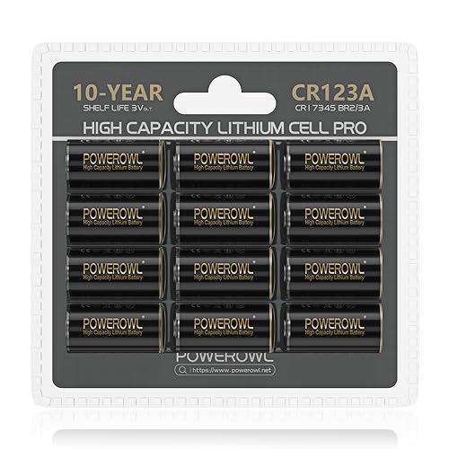 POWEROWL - CR123A 3V Lithium Battery 12 PCS 1500mAh High Capacity Lithium Battery for Flashlight Photo flash Security Device [ Non-Rechargeable ]