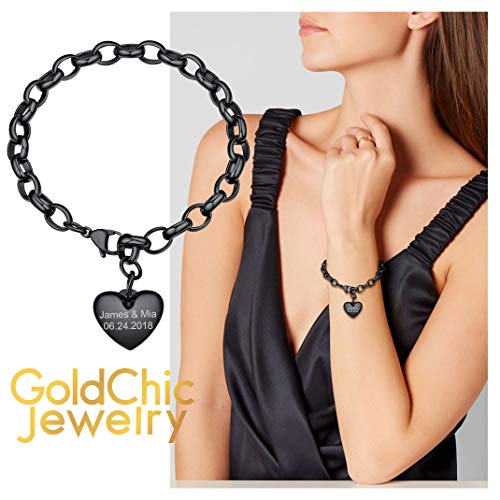 Goldchic Jewelry Heart Locket Charm Bracelet, Letter B Initial Alphabet Chain Link For Women, Black Heart Charm Bracelet For Women Birthday Gifts For Her,Adjustable Charm Bracelet #TOP2