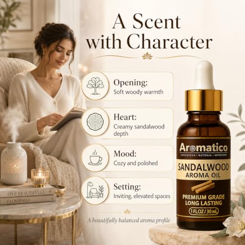 Image of AROMATICO Sandalwood Diffuser Oil, Natural Fragrance for Aromatherapy, Meditation & Concentration | for Diffusers, Air Fresheners 30ml