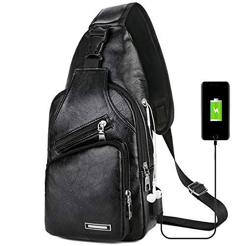 Bolsa de carga portátil, mochila de hombro, USB, casual, cruzada, deportiva, bolsa cruzada para hombre, Negro, Talla única