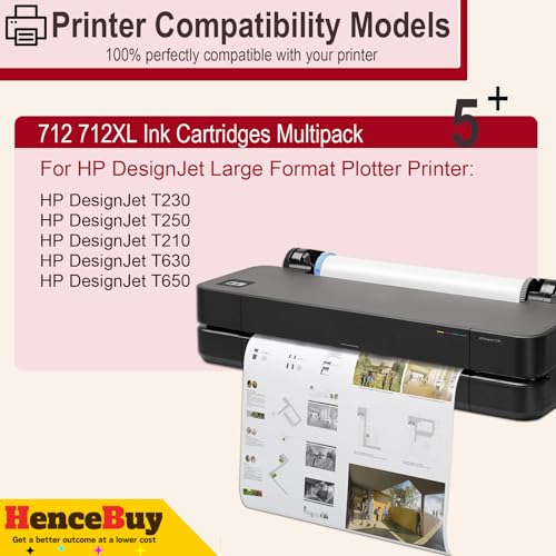 HenceBuy 712XL 712 Ink Cartridges Replacement for HP 712 Ink for HP DesignJet T230 T250 T630 T650 T210 Large Format Plotter Printer 3ED67A 3ED68A 3ED69A 3ED71A (4 Pack, Black Cyan Magenta Yellow)