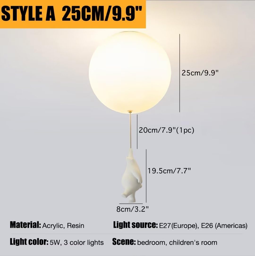Plafoniera a LED a palloncino creativo con ciondolo a forma di orso polare Lampadario da soffitto per camera da letto per bambini adorabile per camera da letto, camera dei bambini