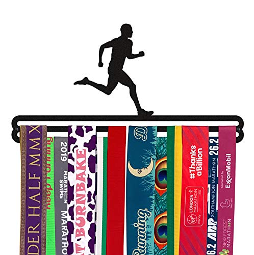 Medal Hanger Display | Male Runner | Double Bar | Black Metal | Wall Mounted Running Medal Holder | The Medal Hanger Shop