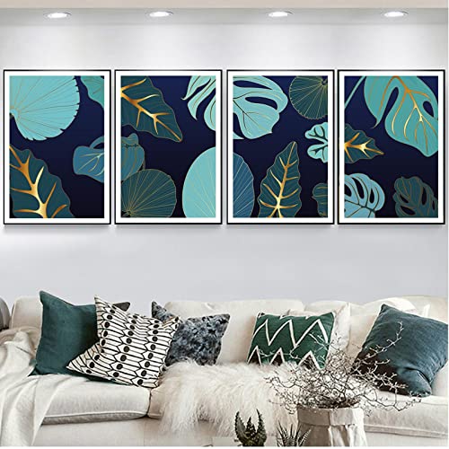 Peinture toile abstrait vert et or 30x45cm lot de 4 affiches murales salon sans cadre