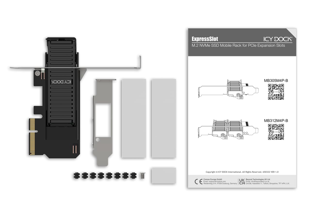 ICY DOCK Scheda adattatore rack mobile rimovibile da SSD M.2 NVMe a PCIe 4.0 x4 per slot di espansione PCIe - ExpressSlot Core MB305M4P-B