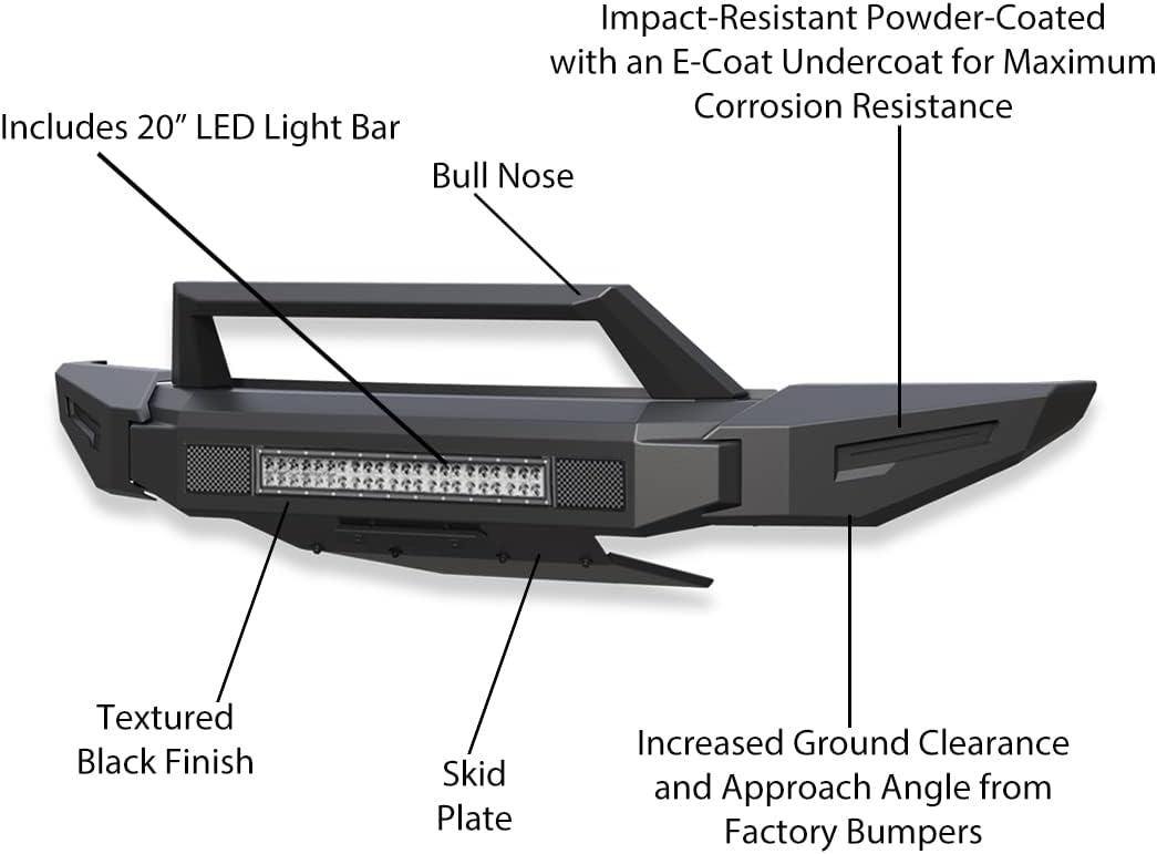 Black Horse Armour II Heavy Duty Modular Front Bumper Kit Modular Matte Black Compatible with 2021-2023 Ford F-150 (Excl. 2022-2023 F150 Lightning EV)-AFB-F121-K1