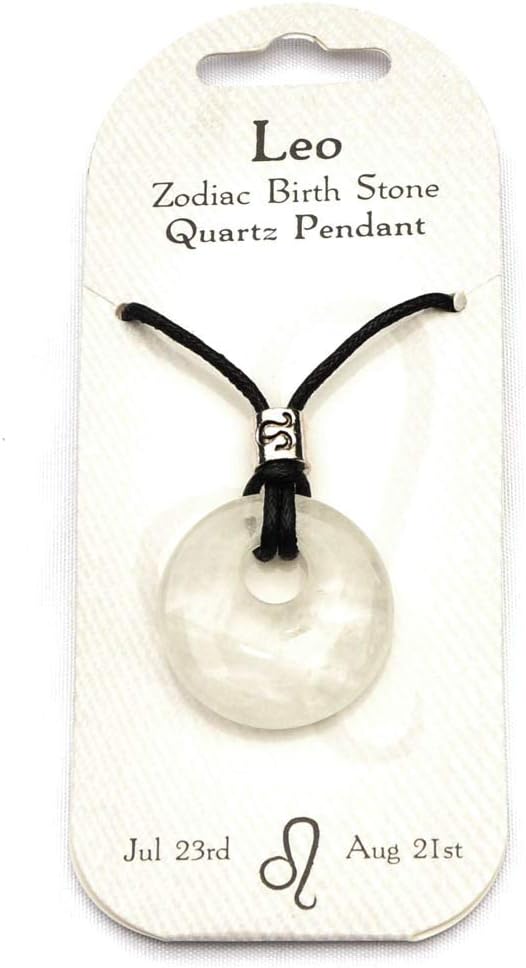 British FossilsLeo Zodiac Quartz Donut Pendant with Leather Thong …