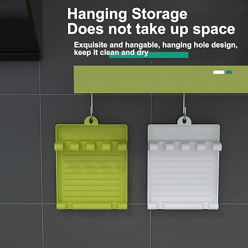 Miniatura 7 de Paquete de 2 soportes para utensilios para estufa, espátula/cucharón/soporte para cuchara con almohadilla de goteo y soporte para tapa de olla para