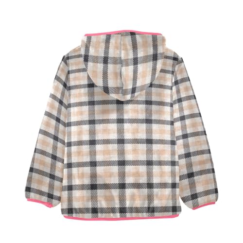 GuoChe Brown Plaid Scotland Girls Sherpa Lined Hoodie2
