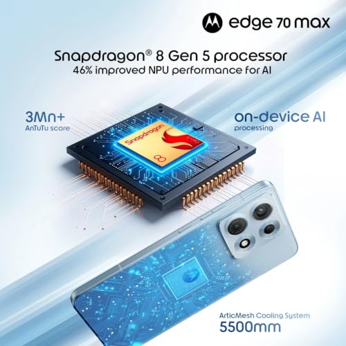 Image of Motorola Edge 70 Max 5G, Pantone Ice Melt, 12GB RAM, 256GB Storage | 6.8 Inch Quad HD+ pOLED Display, Snapdragon 8 Gen 5 Processor, 50MP AI OIS Main + 8MP Ultra-Wide Camera