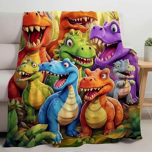Cloud Soft Dinosaur Blanket 3D 3D Dinosaur Blanket Cartoon Dinosaurs Flannel Throw Blanket Cute Smiling Dinosaurs HD Digital Print Ultra Soft Lightweight All-Season Fleece Blanket (50 * 60in)