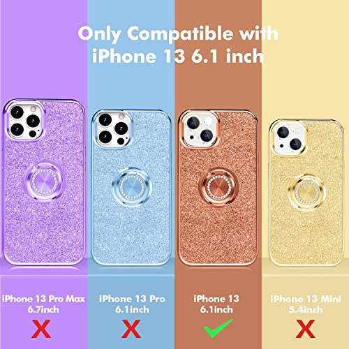Thomo Compatible with iPhone 13 Case Glitter 6.1 inch,[Bling Kickstand][Back with Camera Protection] Crystal Rhinestone Phone Case Ring Holder Cute iPhone 13 Case for Women-Light Brown — view 2