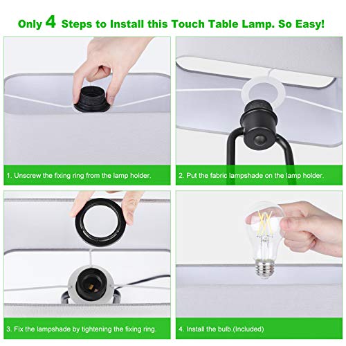 Bedside Touch Control Table Lamp With Dual Usb Charging Ports 1 Ac Outlet, 3 Way Dimmable Modern Nightstand Lamp With Grey Fabric Shade, Desk Lamp For Bedroom Living Room Office With 5000K Led Bulb #TOP5