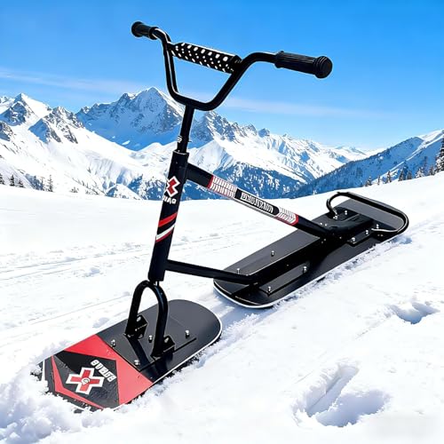 KPOUYYDS Patinete de Nieve Todoterreno, Patinete de esquís para Adultos, esquís giratorios de 360° y Base Doble. Bicicleta de esquí Todoterreno con Mango Antideslizante y Marco de Aluminio Black