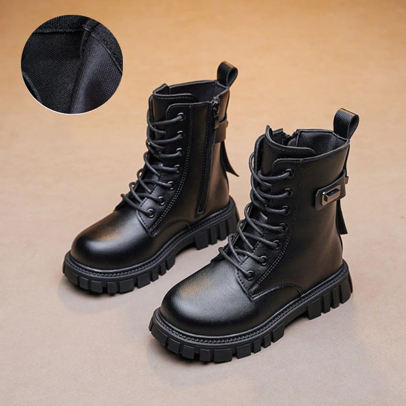 Girls Comfort Boots Ankle Shoes Lace Up Side Zipper Riding Boot Faux Leather Short Booties 4-11 Years2