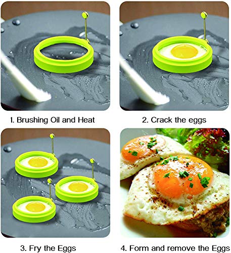 Non Stick Silicone Egg Ring,5-Pack Egg Cooking Rings with Oil Brush & Pancake Shovel,Egg Mold Rings for Fried Egg McMuffin Sandwiches,Frying Eggs,Breakfast Household Kitchen Cooking Tool Omelette - Thumbnail 6