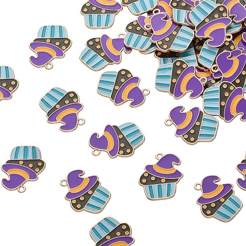 Image of VIDRIO Pack of 80 Witch Cake Enamel Charms Gold Plated Colored Pendants Accessories for Necklace Bracelet Jewelry Making DIY Crafting
