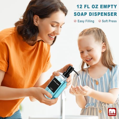Image of GMISUN Glass Soap Dispenser with Stainless Steel Pump, Clear Hand Soap Dispenser for Bathroom, 12 fl oz /350ml Refillable Dish Dispenser for Kitchen, Modern Liquid Soap and Lotion Bottle for Countertop