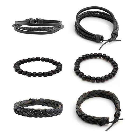 MILAKOO 10 Pcs Braided Leather Bracelet for Men Women Wooden Beaded Bracelets Wrap Adjustable4