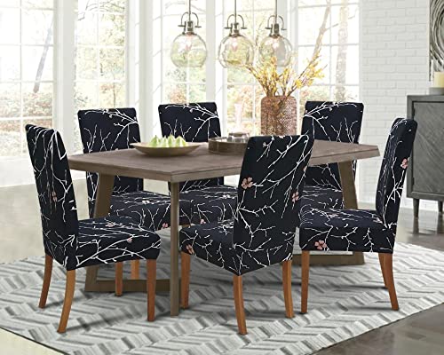 Image of SPRINGRICO Chair Covers for Dining Room Set of 4, Stretch Dining Chair Cover, Washable Spandex Kitchen Parsons Chair Slipcovers, Removable Seat Protector for Home or Party (4 Pack, Flourish Black)