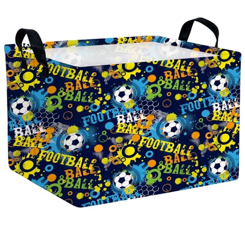 Image of Kid Rectangular Soccer Basket Baby Collapsible Storage Bin Room Decor Nursery Gift Basket (Graffiti Soccer)