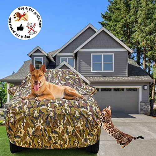 Image of 100% Waterproof (Tested) Fully Body Car Cover Maruti Suzuki S-presso (All Model Years Fit) Animal Protection, Heat Resistant,Triple Stitch, 2 Buckle with Strong Strap (Military Jungle)