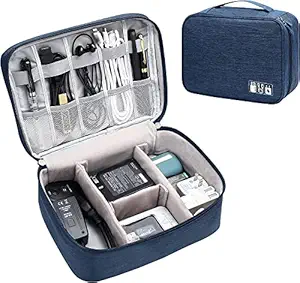 House of Quirk Electronics Accessories Organizer Bag, Universal Carry Travel Gadget Bag for Cables, Plug and More, Perfect Size Fits for Pad Phone Charger Hard Disk - Dark Blue