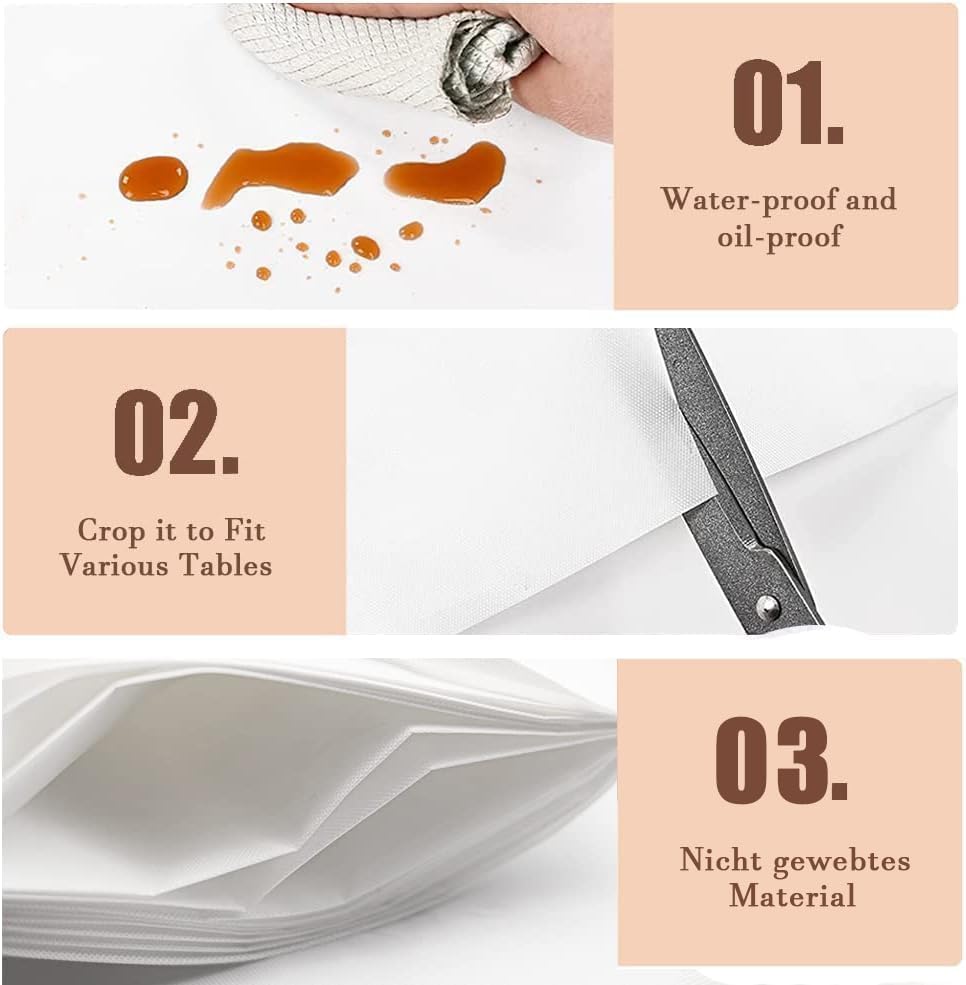 PLASTICPRO Lot De 20 Nappes Jetables En Papier Et Plastique 3 Plis Absorbantes, Imperméables, Blanches Pour Tables Rectangulaires De 1,8 à 2,4 M