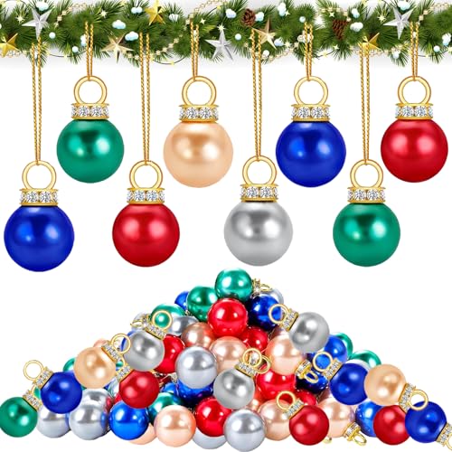 Kleine Weihnachtskugeln Set 60 Stück Mini Weihnachtskugeln 16 mm Mini Christbaumkugeln Weihnachtskugelns Bunt mit 10 Metern Golddraht für Weihnachtsbäume Girlanden Treppen Fenster