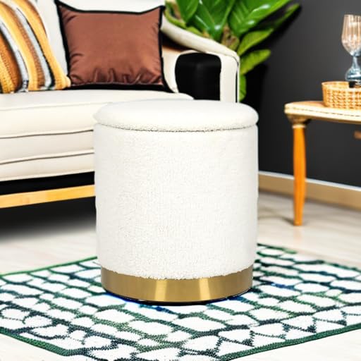 Joveco-Round-Storage-Ottoman-with-Removable-Lid-Boucle-Small-Upholstered-Padded-Vanity-Foot-Rest-Stool-for-Living-Room-Bedroom-Dorm-White Joveco Round Storage Ottoman with Removable Lid Boucle Small Upholstered Padded Vanity Foot Rest Stool for Living Room Bedroom Dorm White