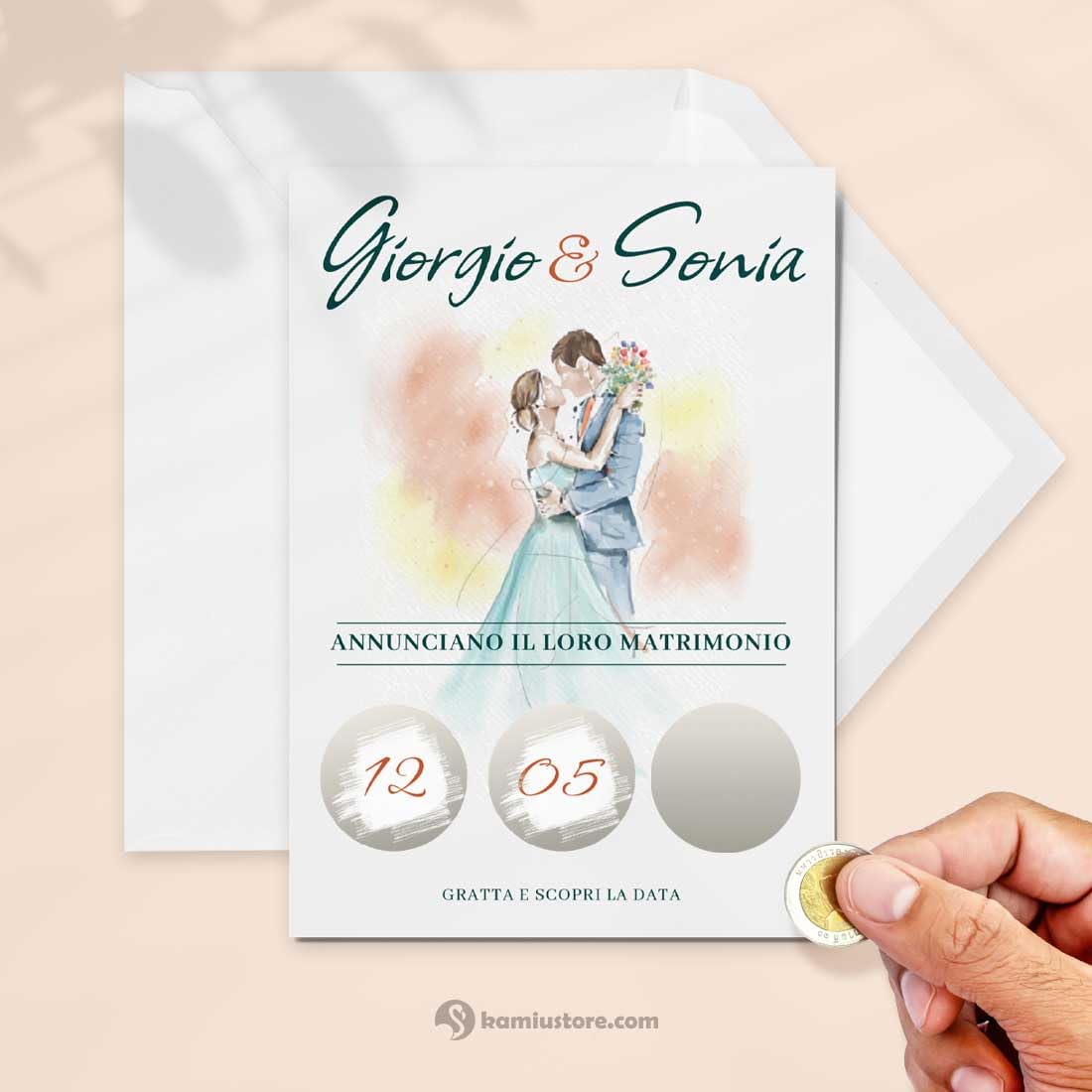 Partecipazioni Matrimonio Gratta e scopri la Data “Wedding Watercolor” - Set completi da 25-50 -100 (50)