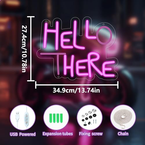 Image of Hello There Neon Signs for Wall Decor, Hell Here Neon Lights Signs for Room Decor, Led Light Up Sign with USB Powered for Bar, Hotel, Cafe, VIP Room, Home Decoration