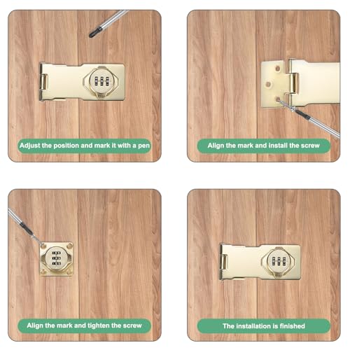 Image of M METERXITY 2-Pack Keyless Combination Lock, 4.3 inch Zinc Alloy Mechanical Password Twist Knob Hasp Locks Latch, 90 /180 Degree Barn Door Lock for Cabinet /Closet /Garage /Drawers /Garden [Gold]