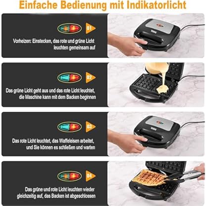 YASHE Waffeleisen Belgische Waffel/Brüsseler Waffeln, Doppel Waffeleisen, 750W, Antihaftbeschichtet mit Automatische Temperatur & Kontrollleuchten – Bild 4