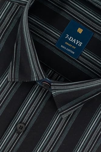Image of 7-DAYS Men's Premium Striped Shirt - 100% Cotton, Tailored Fit (Between Slim & Regular), Full Sleeve, with Pocket - Smart Office & Casual Look