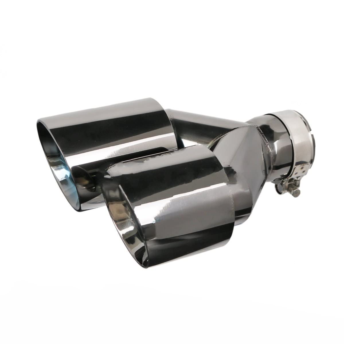 1 Paar Titan Schwarz Auto Universal Edelstahl Doppelrohr Auspuff Tipps Endrohr Auspuff (Size : IN 67 Out 101 MM)