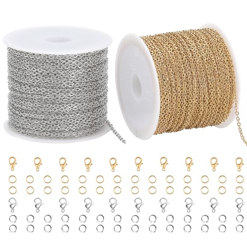 SMYHTGLIF 2 Rolls Total 65.6 Feet Oval Cable Chain for Jewelry Making