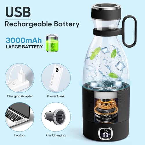 Image of 350ml Portable Blender, Fresh Juice Blender for Shakes & Smoothies-Black | For Juice Shakes and Smoothies,with Led Display Usb Rechargeable,3000mAh Rechargeable Battery,for Home Sport Outdoor Travel