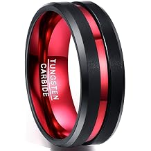 NUNCAD 8mm Mens Tungsten Rings Black Red/Blue/Rose Gold Grooved Center Matte Finish Wedding Band Polished Beveled Edges Size 4 to 16