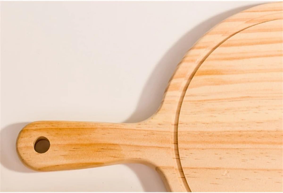 Wooden Round Pizza Board with Handle 12inch, Non-slip Serving Tray for Pizza Bread Cake Vegetables