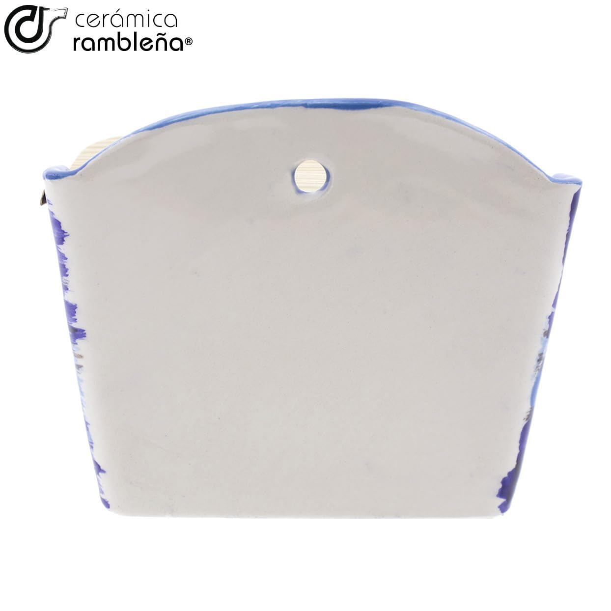 CERAMICA RAMBLENA | Saliera cucina | Saliera con coperchio in legno | Saliera ceramica | Saliera originale | Decorazione Arcobaleno Blu - Modello 12 | 100% Decorato a Mano | 14x10x12 cm