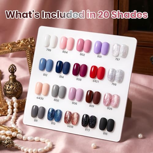 Image of Beetles Gel Nail Polish Set - Nude Gray Pink Blue Burgundy Glitter Gel Polish Set Modern Muse Collection with 3Pcs Base Matte Glossy Top Coat Soak Off Uv Gel for Women