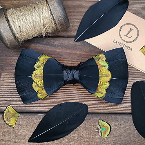 Image of Feather Bow Ties for Men Original Luxury Elegant Wedding Bow Tie Pre-Tied Handmade Mens Bowties for Tuxedo
