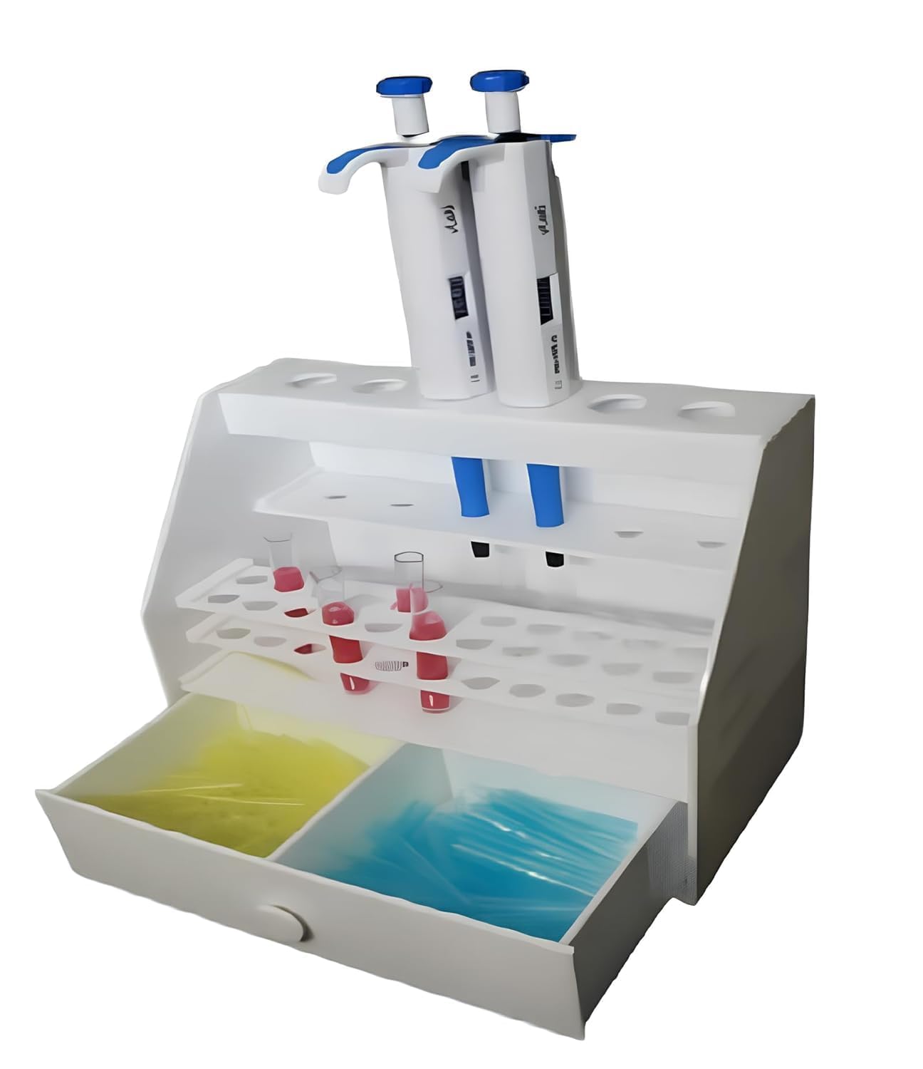 Micropipette Stand with Tips Drawer, Use For Chemical, pathology, reasearch Laboratory, Capacity: 6 Pipette || Micropipette Stand || Micropipette Stand With Drawer || (6 HOLE STAND)