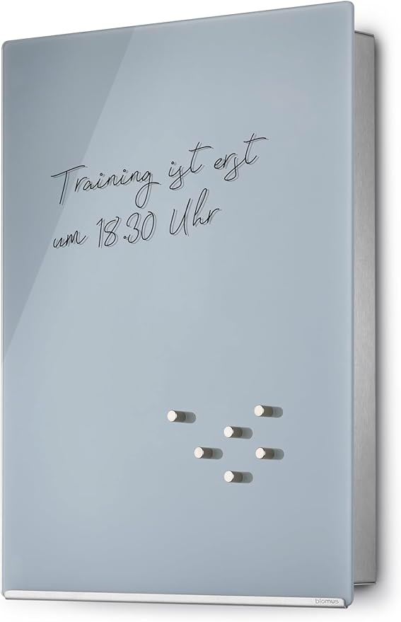 Blomus Schlüsselkasten -VELIO- | Glasmagnettafel mit 14 Haken | Farbe Grau | Größe 30 x 40 x 5 cm | Magnetischer Verschluss | Moderne Schlüsselbox
