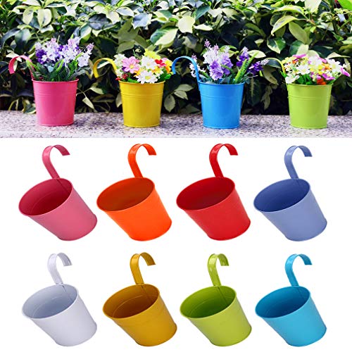 Yomiro Macetas Colgantes Jardineras Exterior Maceta de Metal con Engánchate Huerto Vertical Macetero Colgante Maceteros Exterior para Balcón Jardín Decoración (8 Macetas Colgantes de 8 Colores)